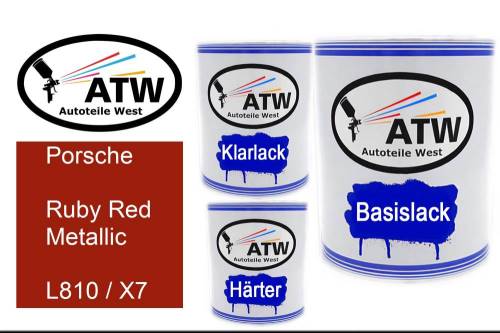 Porsche, Ruby Red Metallic, L810 / X7: 1L Lackdose + 1L Klarlack + 500ml Härter - Set, von ATW Autoteile West.